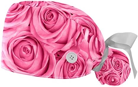 2 пакувања прилагодливи работни капачиња, буфантна капа со копчиња, истегнат опсег вратоврска за мелење на шалки за жени мажи розова