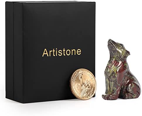 Статуа на уметник Кристал Волк 2,0 инчен рачен змеј, крв од крв, волк фигурина, животински скулптура, лековит камен за подароци за домашни