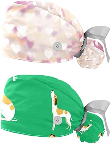 Прилагодливи капачиња за чистење, 2 пакувања кои работат капа за коса со капа со торбичка за конска опашка, мека хируршка медицинска сестра капа