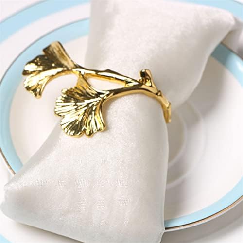 Xjjzs 10 парчиња златен гинко лисја салфетка тока свадба хотел декорација на салфетка прстен