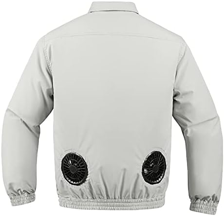 Менс лето USB вентилатор јакна со долг ракав на отворено камуфлажа за сонце за ладење на блузи со блузи со џебови со џебови
