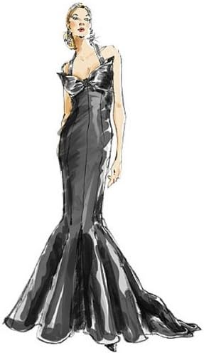 Модели на Vogue V2931 Misses 'сирена фустан со воз со воз од Белвил Сасон, големина FW