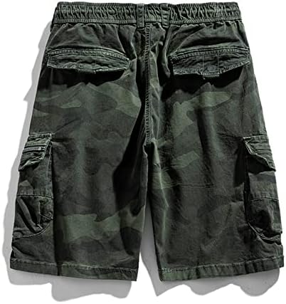 Камо карго шорцеви за мажи обични мулти џебни воени кратки опуштени вклопувани лесни маскирни шорцеви без појас
