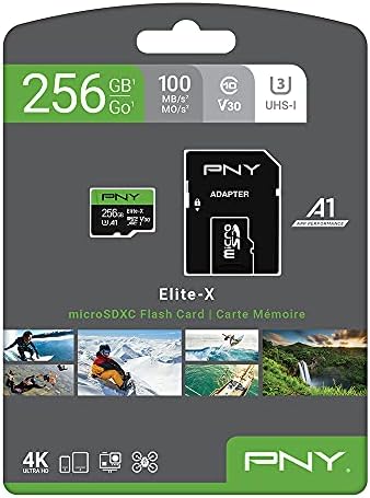 PNY 256gb Елита-X Класа 10 U3 V30 microSDXC Флеш Мемориска Картичка-100MB/s, Класа 10, U3, V30, A1, 4K UHD, Full HD, UHS-I, микро SD