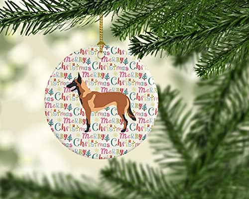 Богатства на Каролина WDK2049CO1 Малиноис белгиски овчар керамички украс, повеќебојни, украси за новогодишни елки, виси украс