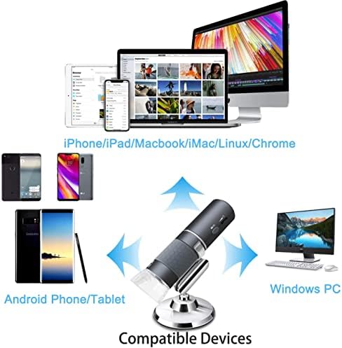 JIUSION WIFI USB Дигитален Рачен Микроскоп, 50 до 1000x Endоскоп за Безжично Зголемување 8 LED МИНИ Камера Со Метален Држач