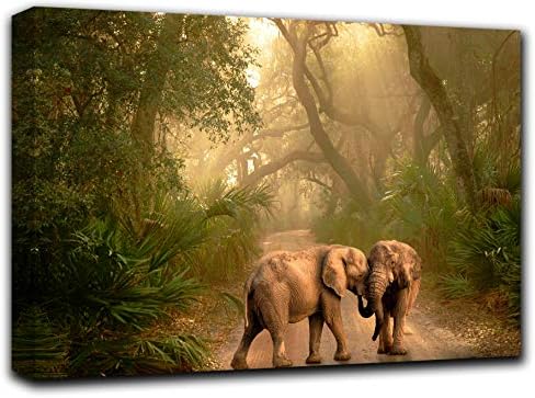 Слонови во дождовни шуми artидна уметност декор слика слика за сликање постер печатење на парчиња платно парчиња - сет