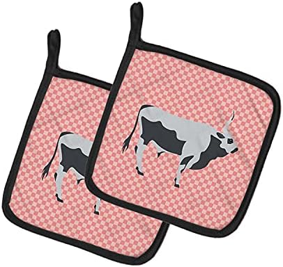 Каролина богатства BB7824pth Унгарски сива степска крава розова проверка пар држачи за тенџере, држачи за отпорни на топлина во кујната поставува