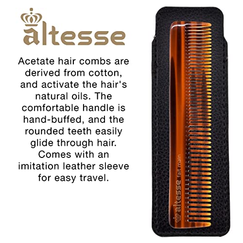 Altesse 11044 фино чешел за заби џеб чешел чешел за стилизирање на коса за мажи со синтетички кожен случај, суштинска коса на лицето, зачудувачки