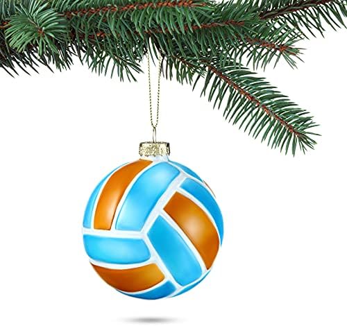 Божиќно стакло одбојка фудбал украс рака разнесена стаклена топка Божиќни украси Декоративни висечки украси одбојка фудбалски украси за елка