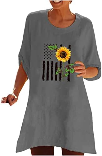 QCEMENI TUNIC врвови за жени во САД знаме Сончоглед маица Обичен ден на независност Ден на Денот на независноста Симпатични кошули со кратки