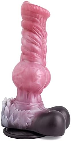 Womenените дилдо реален волк Дилдо плетен 10,43 инчи вшмукување чаша дилдо секс играчка за жени мажи двојки големи јазли дебела флексибилна боја на мешавина - м