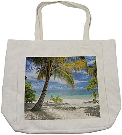 Торба за купување на палми на Амбесон, Тропска песочна плажа со палми Малдиви крајбрежје мирна тема, еко-пријателска торба за