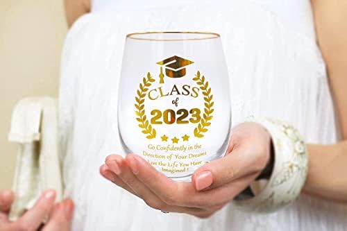 Ломенкри 2023 Подароци За Дипломирање - 15оз Стаклена Чаша За Вино-Класа 2023 Одете Самоуверено Во Насока На Вашите Соништа-Подарок за Матурант