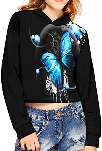 Buybai Girls Kids Hoodies Crop Tops Sweatshirts Долги ракави Обични дуксери за пулвер за тинејџери