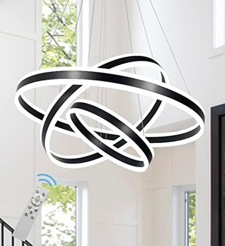 Akeelighting модерен LED лустер затемнет 3 прстен за осветлување на прстенот прилагодлив современ таван што виси светло за виси светло со далечински