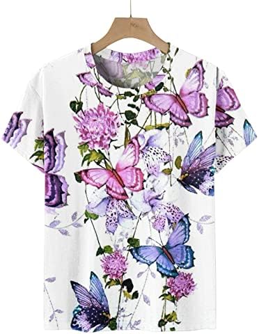 Обични блузи за тинејџерски девојки лето есен кратки ракави екипаж вратот пеперутка печати лабава вклопени врвови жени жени