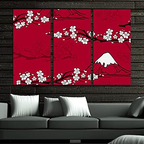 Wallидна уметност за дневна соба, маслено сликарство на платно Голема врамена јапонска сакура фуџисан шема црвена уметничка