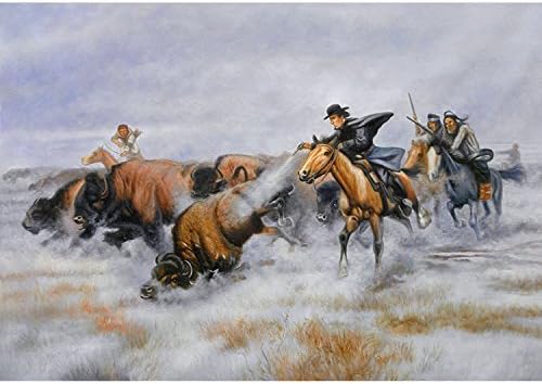 Брат Ван пука Бафало - Чарлс Расел рачно насликано масло за сликање, репродукција на масло, лов диви животни, домородна американска уметност,