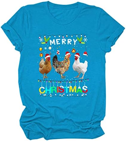 Смешни божиќни кошули за жени Смешни петелки графички тимови екипаж на кратки ракави летни врвови новини за празници