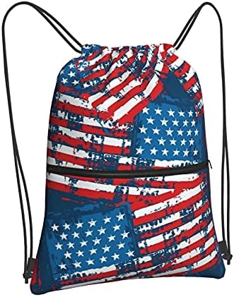 Американско Знаме Сино Унисекс Ранец За Врвки За Влечење Ранец Отпорна На Вода Со Патент Низа Ранец За Спортско Патување Во Теретана