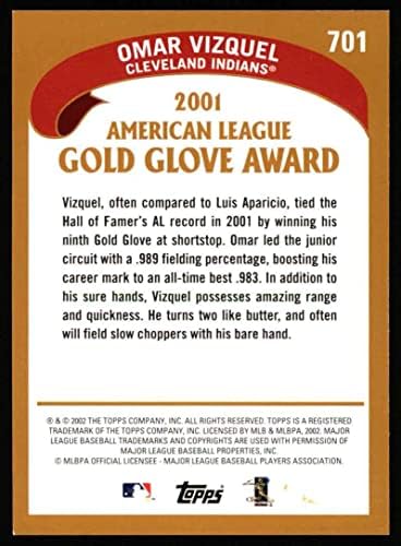 2002 Топпс 701 Златна ракавица Омар Визкел Кливленд Индијанци НМ/МТ Индијанци