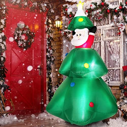 Декорација на дрво на надувување на есто со надувување со Дедо Мраз, 6 метри дуваат Божиќни украси со ЛЕР за дворови, отворено, затворено,