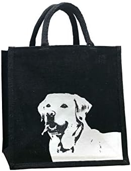 Средно црно домашно милениче куче печатено торбичка за отпадоци од џута, торба за подароци