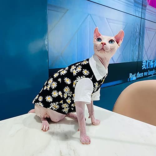 Облека за мачки Sphynx лето модна цветно печатење дише меко копче памучно елек миленичиња облека за мачки мачиња кошули со ракави