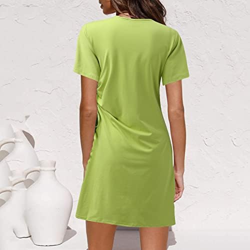 Womenените плус фустан со големина лето обична естетска цврста боја сандери Тркалезна вратот тенок фит вратоврска фустани за жени за