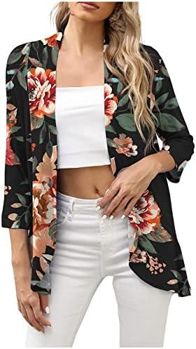 Кошули за женски лесен отворен предниот цветник кардиган мода 3/4 ракав мека јакна на блуза за блуза