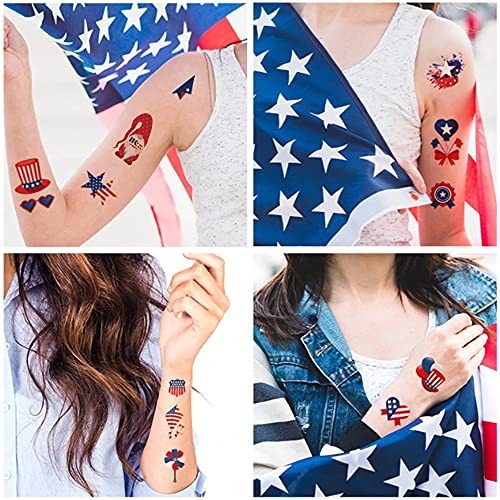 Четврто од јули Украси Привремени Тетоважи - Патриотски Гном Лажни Тетоважи Налепници 9 Листови Американско Знаме Црвено Бело &засилувач;
