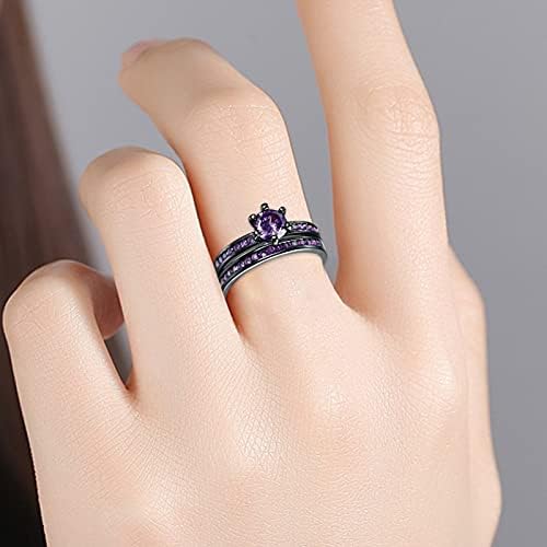 Невестински комплети црни жени злато позлатен венчален прстен поставува сини ангажмани прстен 2 парчиња свадбени бенд роден камен накит
