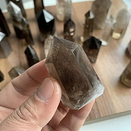 Заздравување на природни кристали, заздравување, рефус чаден кварц Обелиск, 6 фацетирани реики чакра камења призма дома украс, 1лб околу