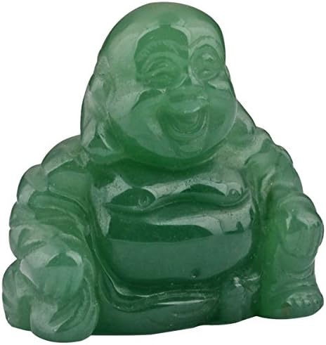Sunyik зелена авентуринска рака врежана среќна статуа на Буда, џеб примерок сфера, фигура декор 1,5 “