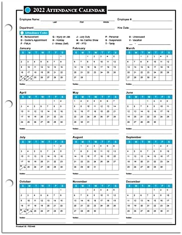 Календарски Листови За Присуство 2022 Година, Центар За Трудово Право-Следење На Посетеноста На Вработените