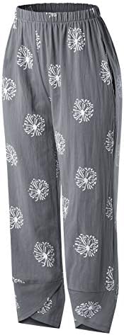 Женски постелнини панталони обични еластични високи половини летни панталони релаксираат вклопени удобни палацо панталони постелнина