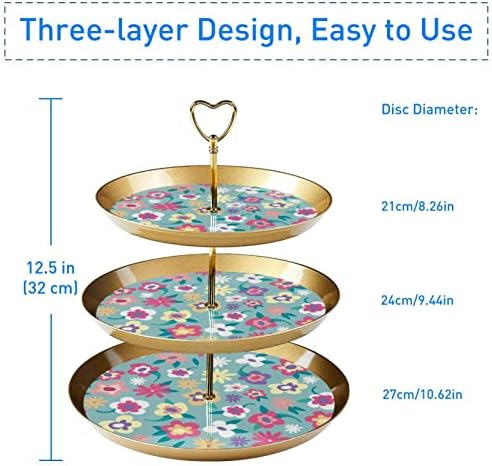 Драгонбту 3 Ниво Кекси Стојат Со Злато Прачка Пластични Нивоа Десерт Кула Послужавник Симпатична Сина Цветни Цвет Овошје Бонбони Дисплеј За
