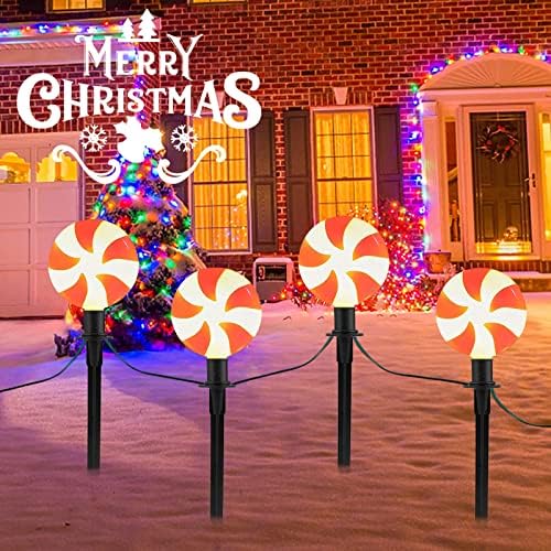 Божиќни лижавчиња патеки на отворено, 7 -ти Божиќни двор светла со 4 светла за бонбони, C9 LED Божиќни бонбони маркери светла за надворешна
