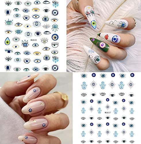 8 чаршафи налепници за нокти за очи за уметност за нокти, 3Д самолелетни налепници за нокти на вештерки Декларации за дизајнер