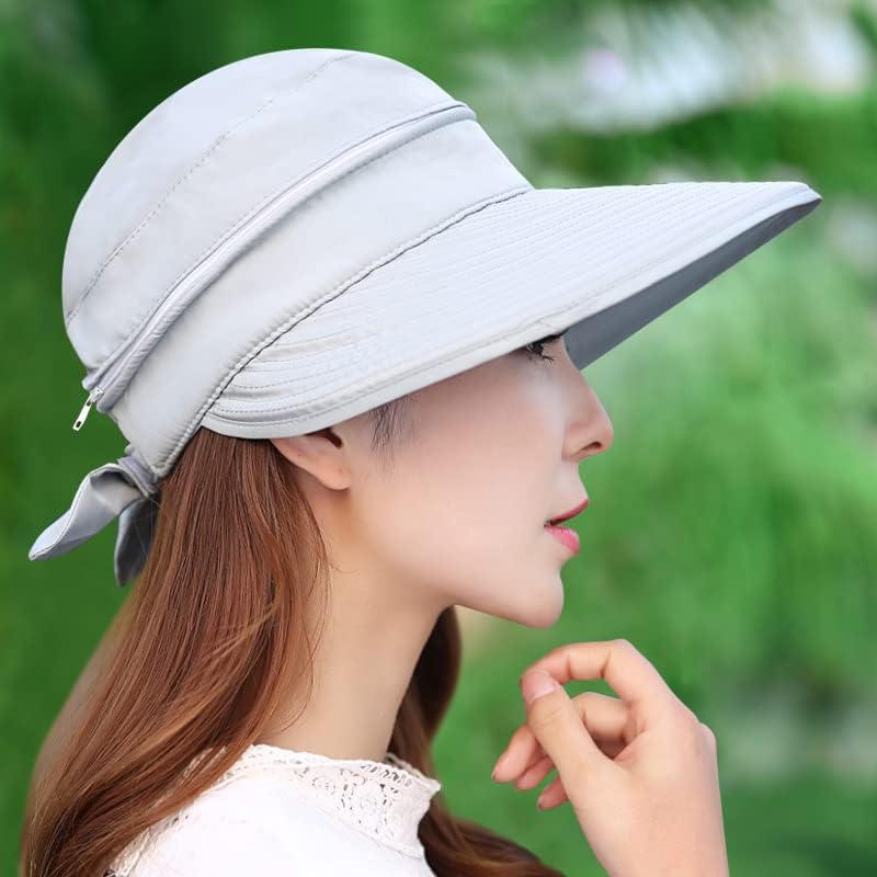 Широка на женски капа од сонце, 2 во 1 поштенска заштита УВ заштита летна плажа визир капа за преклопување конвертибилен голф визир