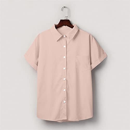 Копче за вратот на женката на желка надолу лабава вклопена опуштена вклопена маица со блуза за дами есен лето xo xo