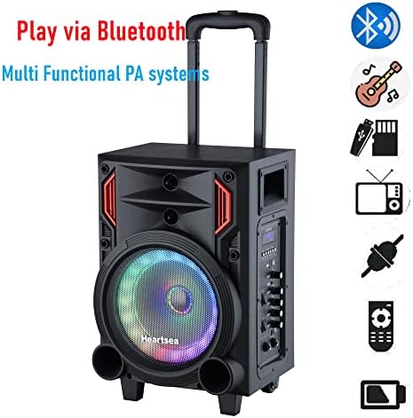 Heartsea Protable Bluetooth karaoke Machine Дрвена звучник со жичен микрофон PA систем за возрасни надворешни пеење забава DJ Light TWS/MP3/линија во // rec/гитара/далечински управувач
