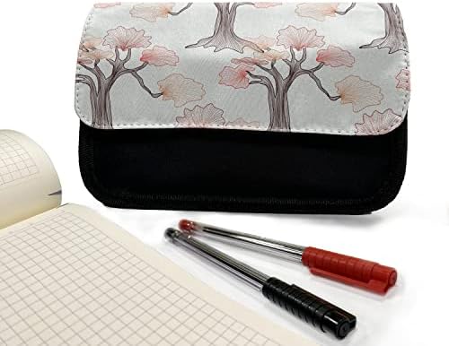 Необичен случај на јапонски молив, апстрактни бонсаи дрвја Азија, торба со молив со ткаенини со двојно патент, 8,5 x 5,5, запечатете