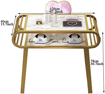 Nizame Бела мермерна биро за нокти злато метални нозе маникир табела w лак агли двојно складирање countertop за домашна бања за убавина