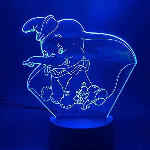 3Д ноќна светлина 3Д предводена ноќна светло ламба Дамбо симпатична бебешка ноќна светлина во боја што се менува во затворен декорација