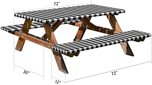 Покрив на маса за пикник на Cesun со клупи за клупи и торба за складирање - Винил на отворено водоотпорен чаршав со еластични рабови и поддршка
