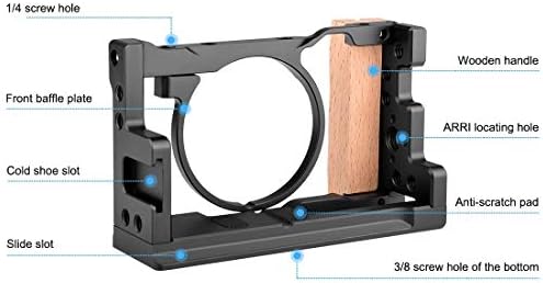 Стабилизатор на кафез за видео камера Пулуз, монтирање на видео снимање филмови за снимање стабилизатор на лажица за Sony RX100 VI / VII со дрвена рачка