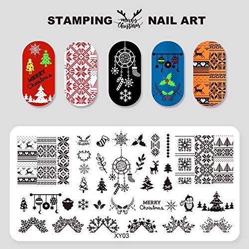 Danneasy 6pcs Божиќна плоча за печат на нокти Постави 1Nail Stamper 1Scraper 1Storage Bag Snowman Holiday Deside Design Nail Шаблон за слика Маникир за печатот за печат