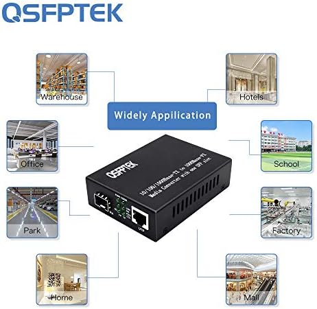 QSFPTEK Gigabit Ethernet Media Converter, Multimode Dual LC Fiber, 1x 10/100/1000Base-T RJ45 до 1x 1000Base-SX SFP слот Етернет
